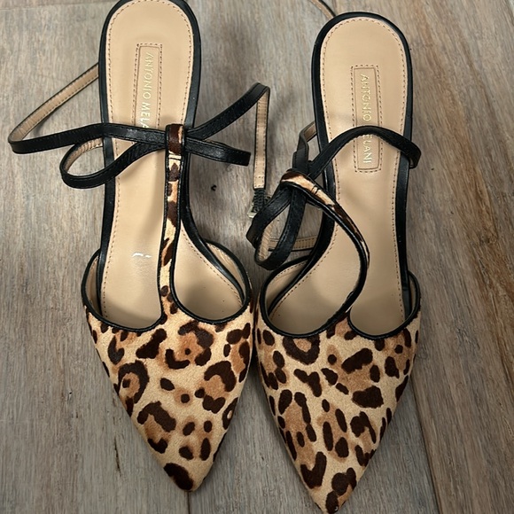 ANTONIO MELANI 'Molone' Women's Slingback Heels Cheetah T-Strap Pointed Toe Sz 7 - Picture 13 of 16